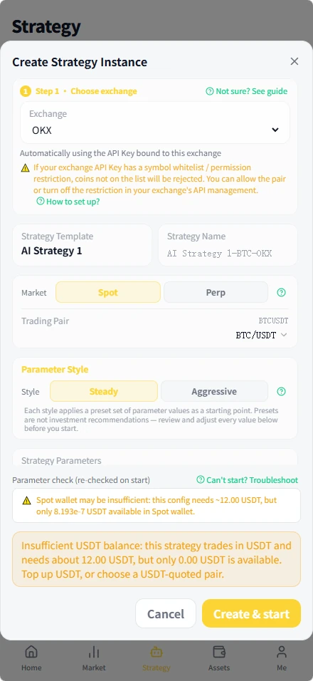 App screen: the pre-start check for one market, listing each check item with a pass or needs-attention status, and the evidence behind each finding.